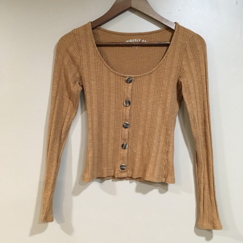 Y2K Aeropostale Seriously Soft Ribbed Henley Baby Tee Womens M Brown Bella Swan